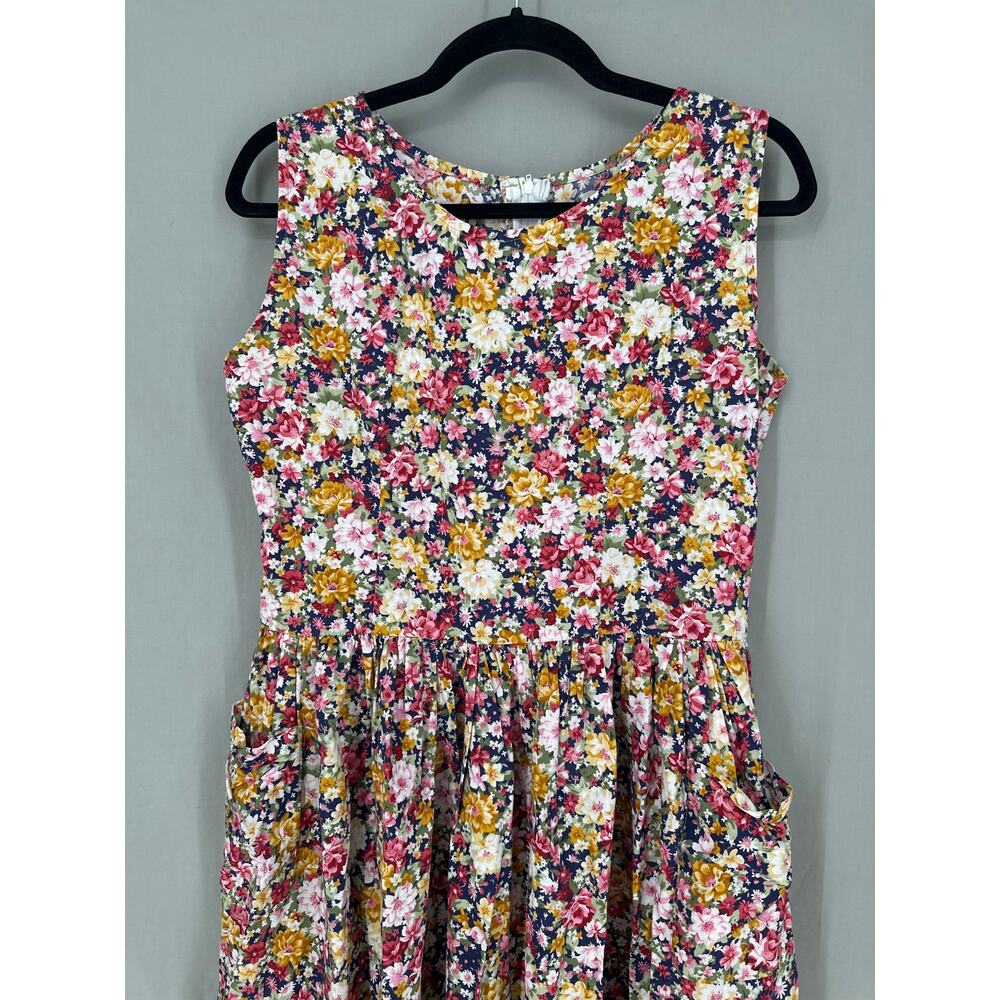 Vintage Handmade Dress Womens Medium Navy Blue Ditsy Floral Knee Length Cottage - Picture 5 of 9